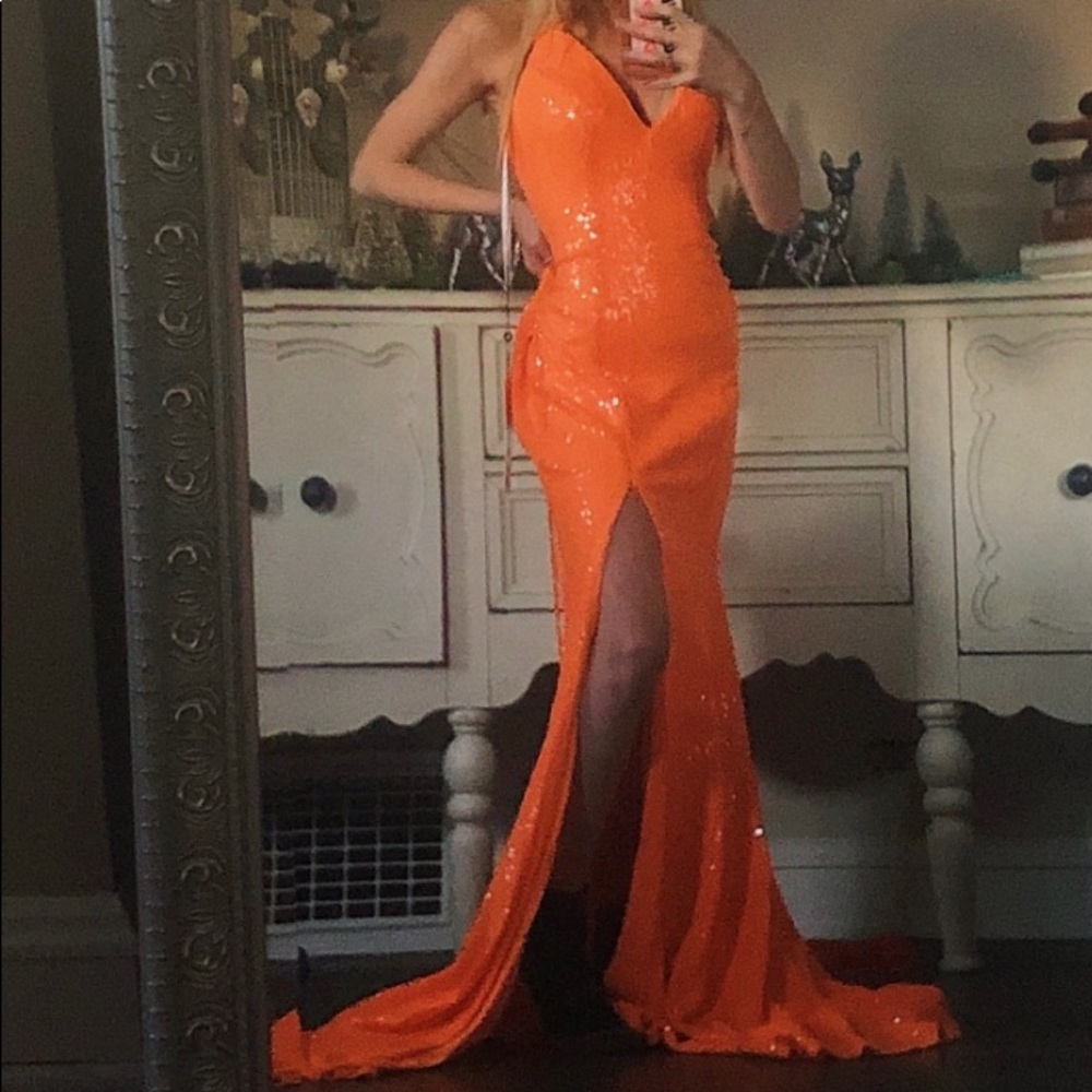 Orange alyce Paris y2k prom dress sparkly xxs
